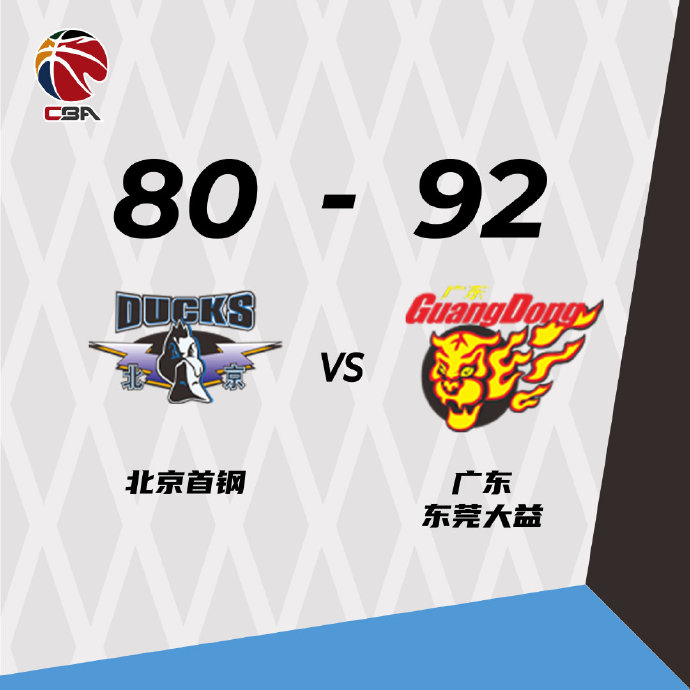 广东92-80战胜北京首钢