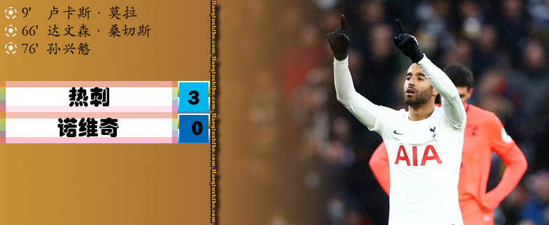 英超第15轮 热刺 3 - 0 诺维奇