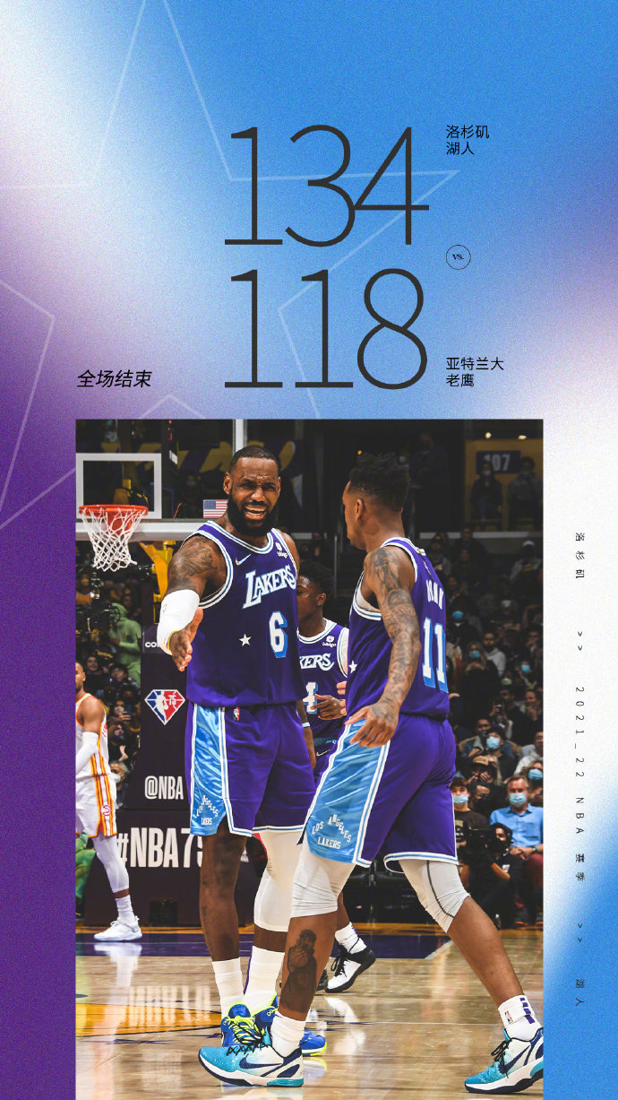 湖人队主场以134-118击败老鹰