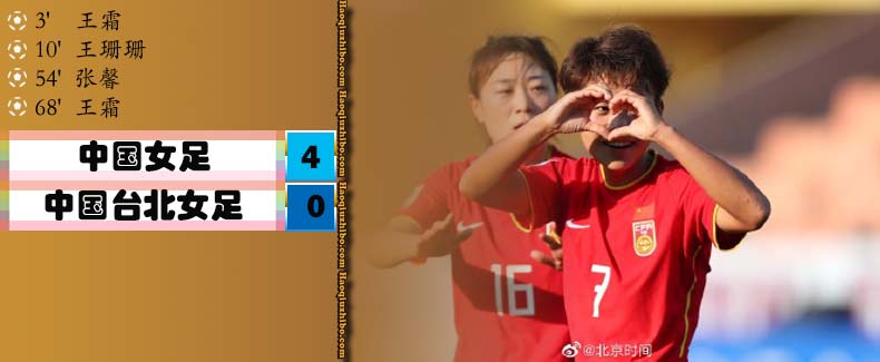 女足亚洲杯小组赛A组 中国女足 4 - 0 中国台北女足