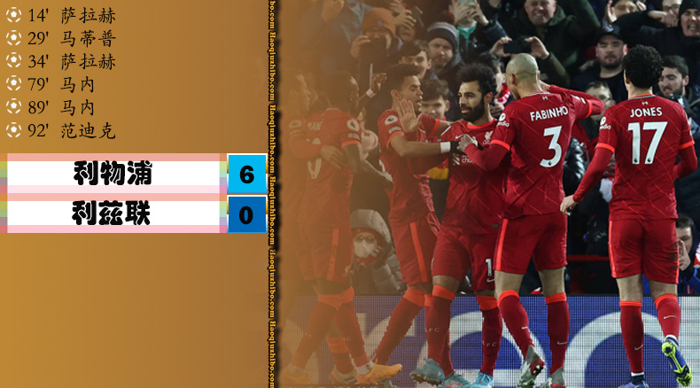 英超第19轮补赛 利物浦 6 - 0 利兹联