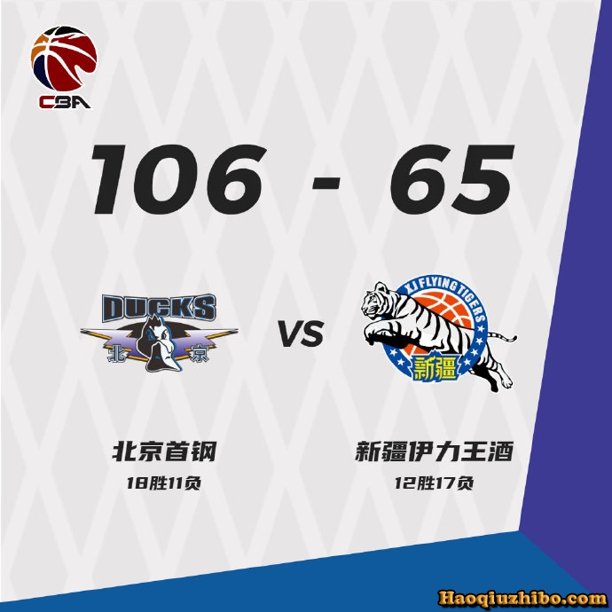 北京首钢队以106-65轻松战胜新疆