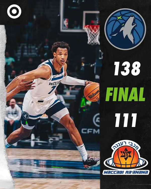 10月18日 NBA季前赛 马卡比阿拉纳纳vs森林狼 全场录像